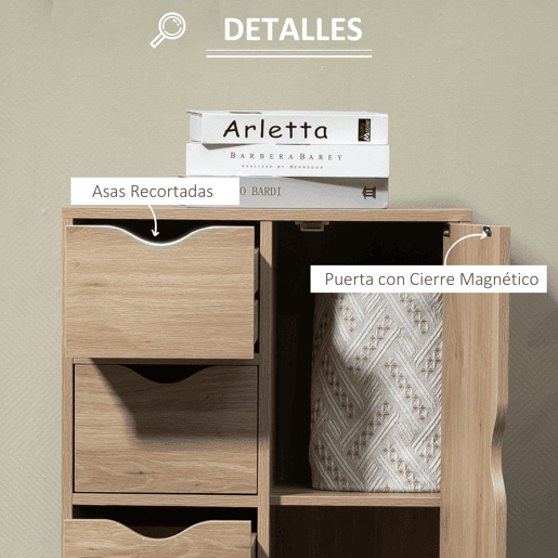 HOMCOM Armário de Sala de Estar Aparador Auxiliar com 4 Gavetas 1 Armário e Prateleira Inferior Móvel de Armazenamento Múltiuso para Dormitórios Sala de Jantar 54x29x83cm Carvalho