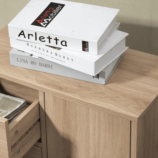 HOMCOM Armário de Sala de Estar Aparador Auxiliar com 4 Gavetas 1 Armário e Prateleira Inferior Móvel de Armazenamento Múltiuso para Dormitórios Sala de Jantar 54x29x83cm Carvalho