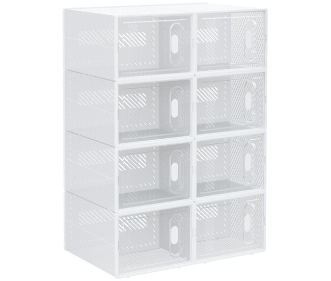 Homcom armario modular de plástico cajas de zapatos talla de 43 con 8 cubos puertas magnéticas muble organizador para entrada pasillo dormitorio