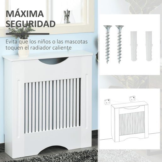HOMCOM Cobertura Radiador 78x19x82cm Cobertura Radiador de MDF Moderno com Prateleira Carga 10kg e Dispositivo Anti Rolamento para Sala de Estar Dormitório Branco
