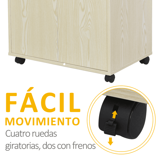 HOMCOM Armário Auxiliar para Microondas Armário de Cozinha Baixo com Armário de 2 Portas e Prateleira Ajustável com Rodas Carga 70 kg 60,4x40,3x97cm Carvalho