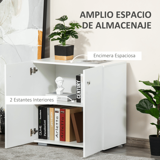 HOMCOM Aparador de Sala de Estar com 2 Portas Armário Auxiliar com 2 Prateleiras para de Livros Roupa Brinquedos Estilo Moderno 70x39x70cm Branco