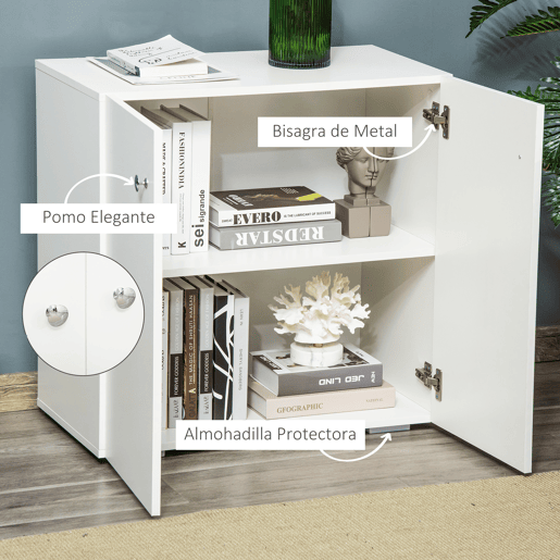 HOMCOM Aparador de Sala de Estar com 2 Portas Armário Auxiliar com 2 Prateleiras para de Livros Roupa Brinquedos Estilo Moderno 70x39x70cm Branco