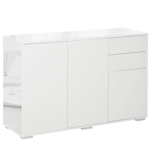 HOMCOM Aparador de Sala de Estar com 3 Portas 2 Gavetas e Prateleira Interior Ajustável Móvel Auxiliar de Armazenamento para Cozinha Dormitório Anti-Rolamento 117x36x74cm Branco