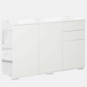 HOMCOM Aparador de Sala de Estar com 3 Portas 2 Gavetas e Prateleira Interior Ajustável Móvel Auxiliar de Armazenamento para Cozinha Dormitório Anti-Rolamento 117x36x74cm Branco