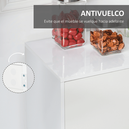 HOMCOM Aparador de Sala de Estar com 3 Portas 2 Gavetas e Prateleira Interior Ajustável Móvel Auxiliar de Armazenamento para Cozinha Dormitório Anti-Rolamento 117x36x74cm Branco