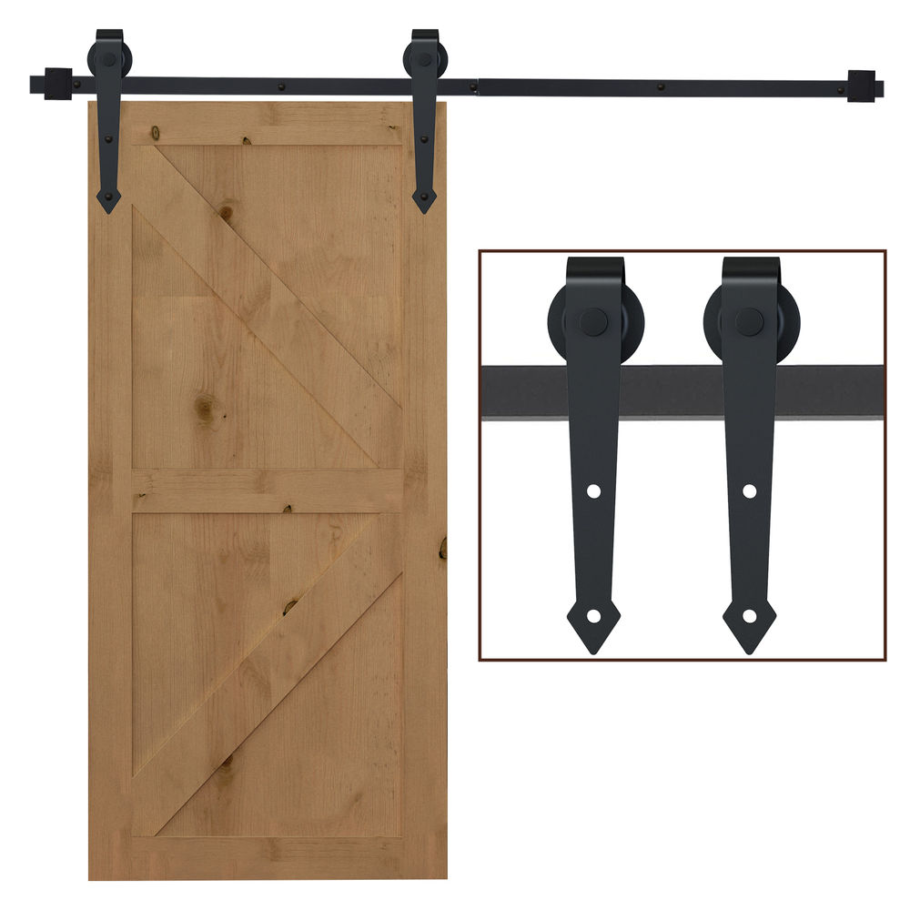 Homcom herraje para puerta corredera 200 cm tipo flecha kit de accesorios para puerta corrediza granero de madera con guía de suelo riel acero al carbono negro