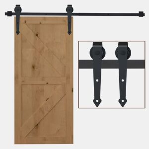 HOMCOM 200cm6.6T Ferragens para Porta Corredeira Tipo Flecha Kit de Acessórios para Porta Corredeira de Madeira com Guia de Chão Trilho Aço de Carbono Preto