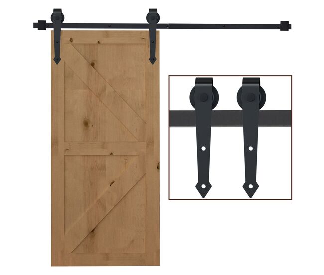 Homcom herraje para puerta corredera 200 cm tipo flecha kit de accesorios para puerta corrediza granero de madera con guía de suelo riel acero al carbono negro