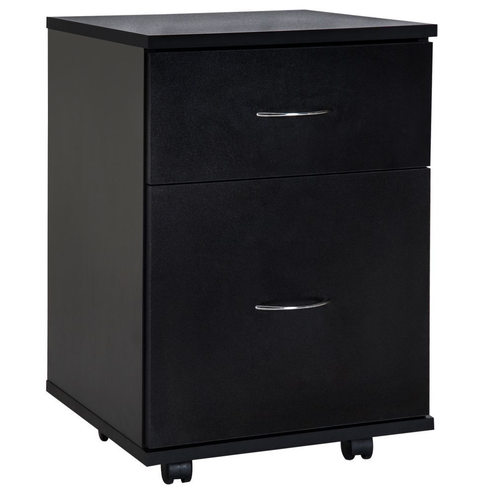 Homcom cajonera de oficina y hogar tipo archivador de madera móvil con ruedas y 2 cajones 41x39x58cm negro
