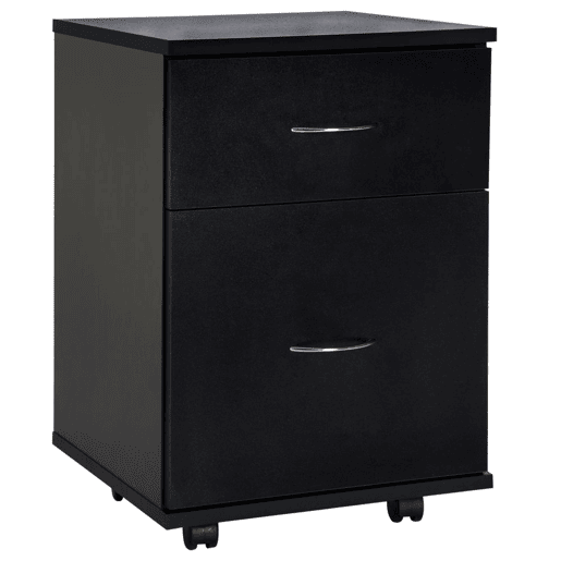 HOMCOM Bloco de Gavetas de Madeira Móvel para Arquivos para Escritório com 2 Gavetas 4 Rodas e 2 Travões para Escritório Secretaria Casa 41x39x58cm Preto