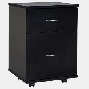 HOMCOM Bloco de Gavetas de Madeira Móvel para Arquivos para Escritório com 2 Gavetas 4 Rodas e 2 Travões para Escritório Secretaria Casa 41x39x58cm Preto