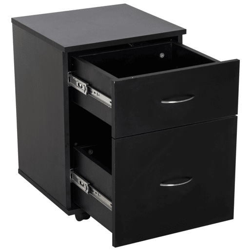 HOMCOM Bloco de Gavetas de Madeira Móvel para Arquivos para Escritório com 2 Gavetas 4 Rodas e 2 Travões para Escritório Secretaria Casa 41x39x58cm Preto