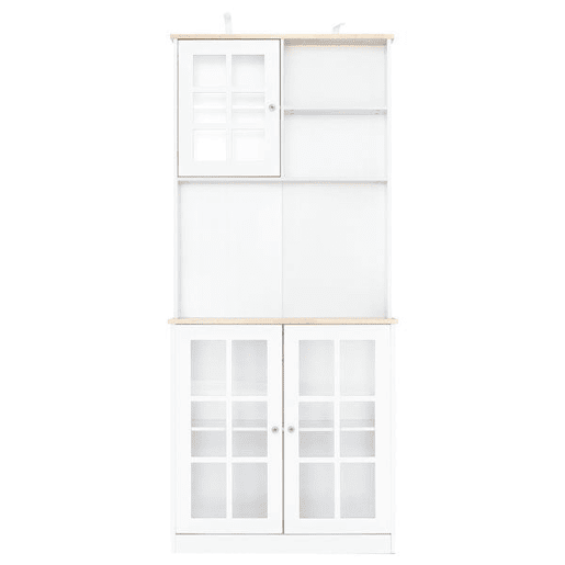 HOMCOM Armário de Cozinha com Prateleiras e Portas de Vidro Armário Alto de Cozinha para Pequenos Eletrodomésticos e Louças 80x37x183 cm Branco