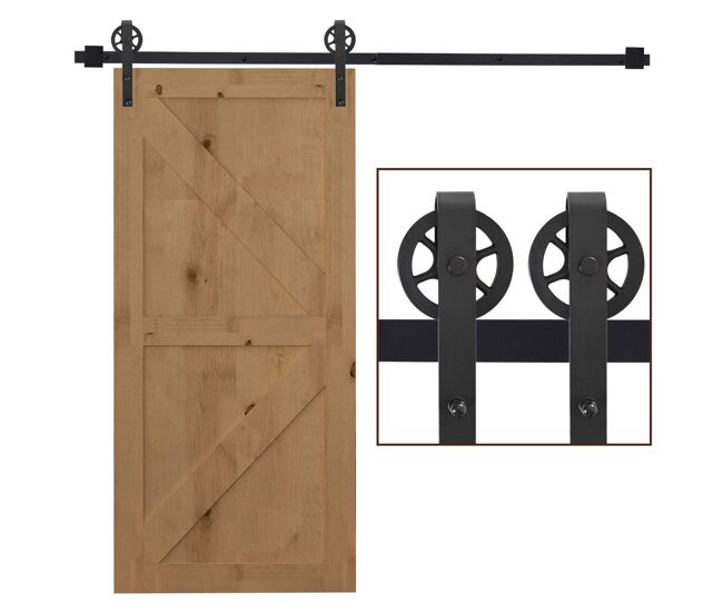 Homcom herraje puerta corredera 200 cm kit de puerta corredera de madera acero al carbono baño cocina dormitorio negro
