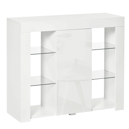 HOMCOM Aparador Moderno com Luzes LED Móvel Buffet com 1 Porta com Fechamento a Pressão e Prateleiras Ajustáveis Controle Remoto 97x35x83cm Branco
