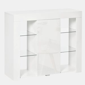 HOMCOM Aparador Moderno com Luzes LED Móvel Buffet com 1 Porta com Fechamento a Pressão e Prateleiras Ajustáveis Controle Remoto 97x35x83cm Branco