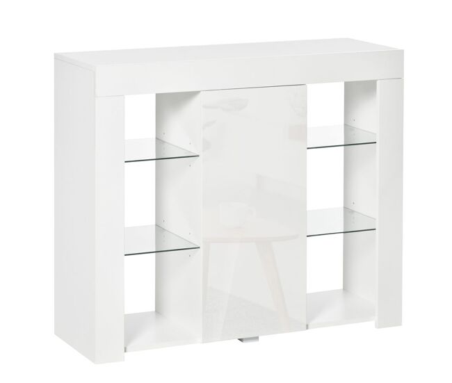 Homcom aparador moderno con luces led mueble buffet con 1 puerta de alto brillo cierre a presión estantes ajustables y control remoto 97x35x83 cm