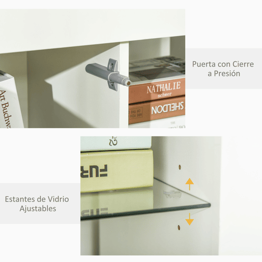 HOMCOM Aparador Moderno com Luzes LED Móvel Buffet com 1 Porta com Fechamento a Pressão e Prateleiras Ajustáveis Controle Remoto 97x35x83cm Branco