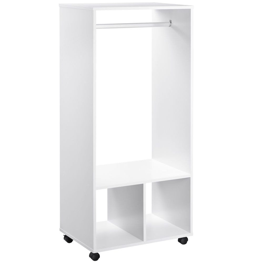 Homcom armario ropero con ruedas armario para ropa con barra estantes abiertos organizador para colgar ropa de dormitorio 60x40x128 cm blanco