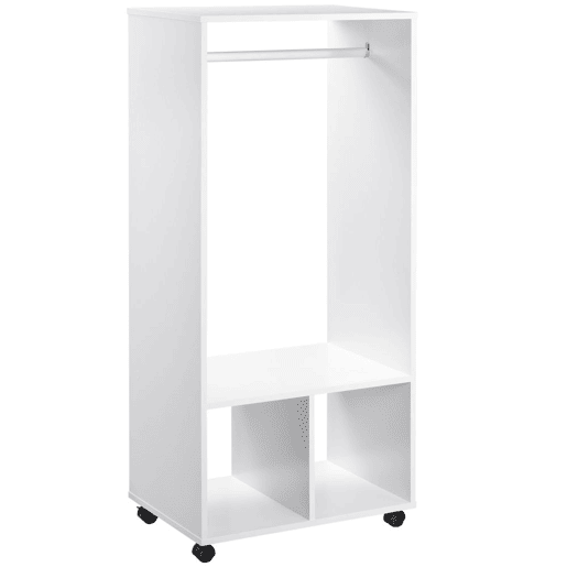 HOMCOM Roupeiro de Madeira Móvel Armário Roupeiro Aberto com Barra para Pendurar e Prateleiras Organizadoras para Dormitório 60x40x128cm Branco