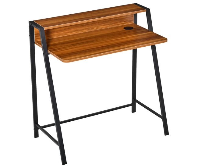 Homcom escritorio mesa de ordenador 84x45x85 cm con encimera de madera y patas de metal estilo moderno para oficina estudio dormitorio carga 20 kg