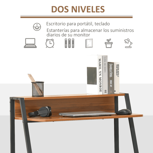 HOMCOM Secretária Mesa de Computador 84x45x85cm com Bancada de Madeira e Pés de Metal Estilo Moderno para Escritório Estúdio Dormitório Carga Máxima 20kg Nogueira e Preto HOMCOM Secretária Mesa de Computador 84x45x85cm com Bancada de Madeira e Pés de Metal Estilo Moderno para Escritório Estúdio Dormitório Carga Máxima 20kg Nogueira e Preto