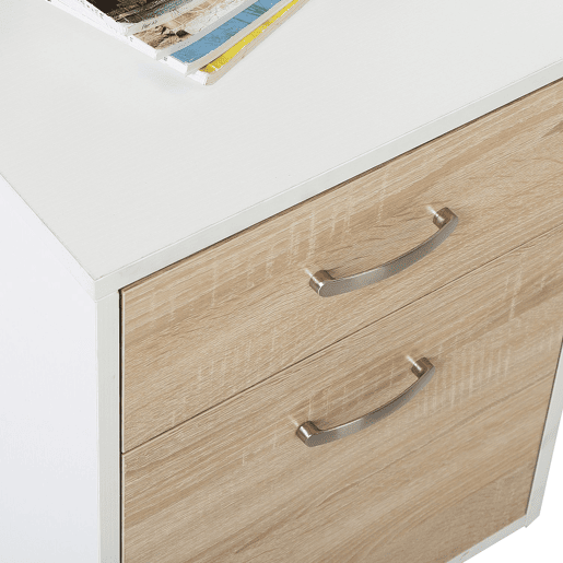 HOMCOM Secretária para Computador 137x55x92cm Secretária com 3 Prateleiras 2 Gavetas e Suporte para Impressora para Escritório Estudio Branco e Carvalho