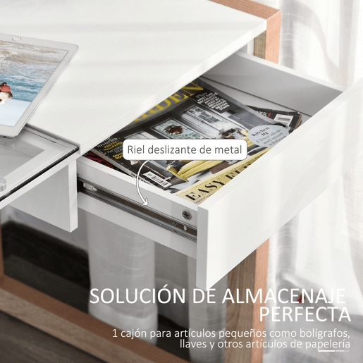 HOMCOM Secretária para escritorio estudo Design moderno com tampo de vidro temperado Gaveta Combinação de estilos 120x60x75 cm branco