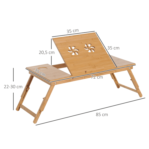HOMCOM Mesa de Computador Portátil de Bambu Dobrável Reclinável e Altura Ajustável Mesa Auxiliar com1 Gaveta 72x35x22-30 cm Madeira