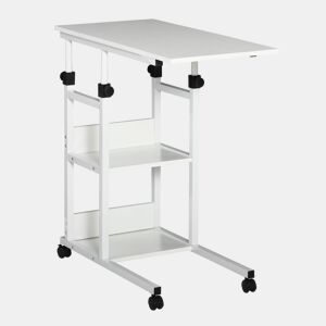 HOMCOM Mesa Lateral para Sofá Mesa lateral em Forma de C com 4 rodas Giratórias Freios Altura Ajustável 3 níveis Estrutura Metálica 80x40x72-82cm Branco