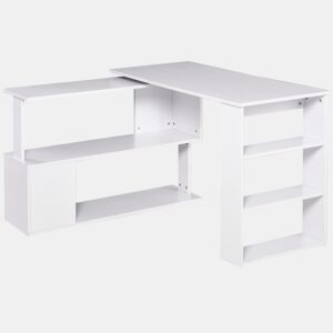 HOMCOM Secretária para Computador Mesa de Canto Rotação 360° Multiformes para Casa, Escola e Escritório 5 Prateleiras Estante Branca