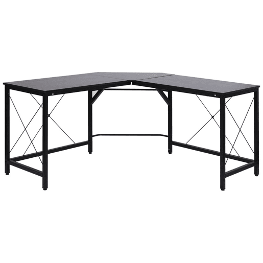 HOMCOM Secretária em Forma de L Secretária para Escritório com Estrutura de Metal Carga 70 kg Secretária de Canto para Escritório Estúdio 150x150x76 cm Preto