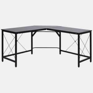 HOMCOM Secretária em Forma de L Secretária para Escritório com Estrutura de Metal Carga 70 kg Secretária de Canto para Escritório Estúdio 150x150x76 cm Preto