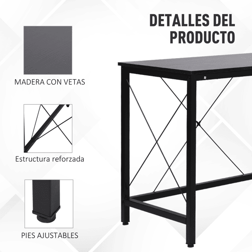 HOMCOM Secretária em Forma de L Secretária para Escritório com Estrutura de Metal Carga 70 kg Secretária de Canto para Escritório Estúdio 150x150x76 cm Preto