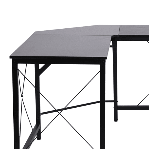 HOMCOM Secretária em Forma de L Secretária para Escritório com Estrutura de Metal Carga 70 kg Secretária de Canto para Escritório Estúdio 150x150x76 cm Preto