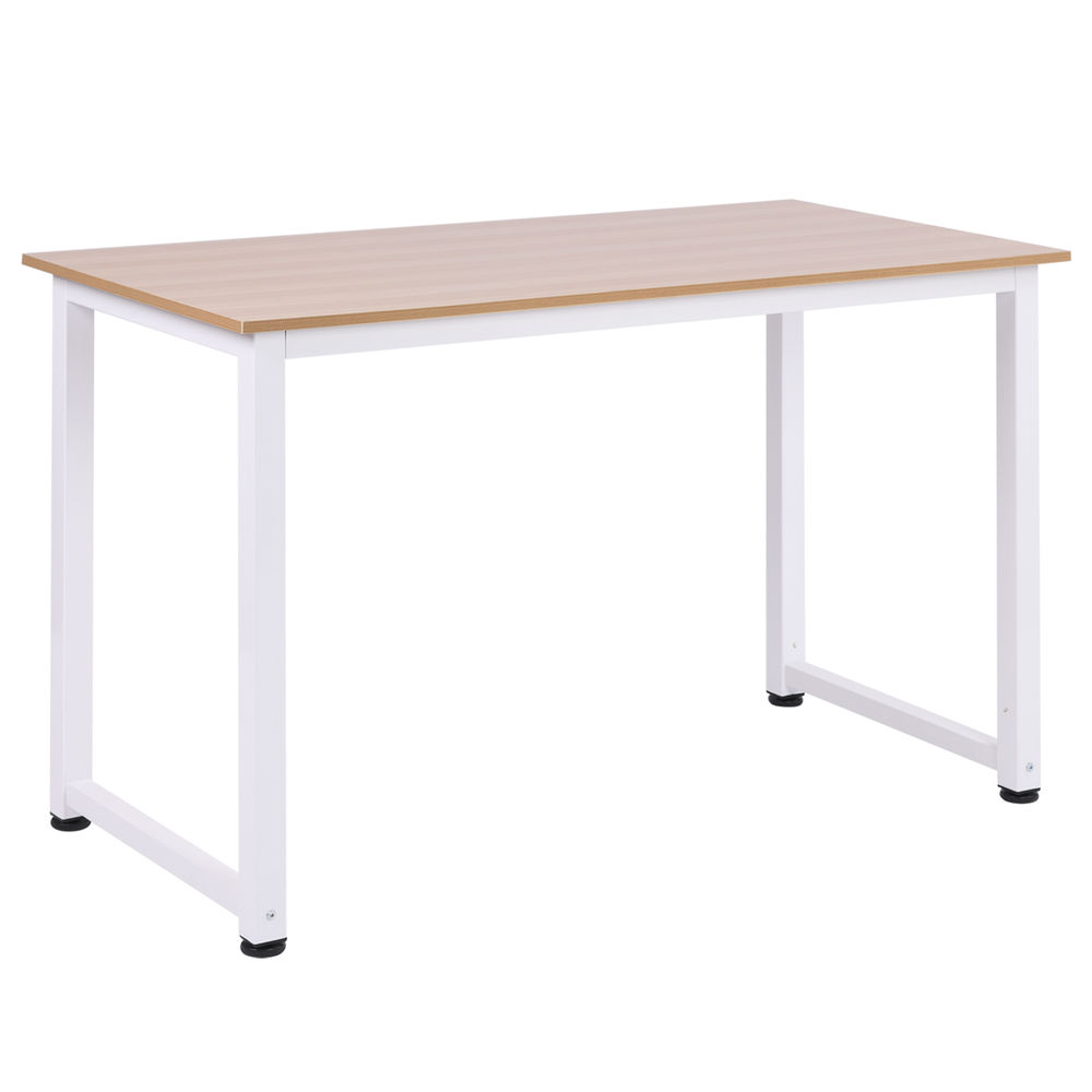 Homcom mesa de escritorio moderna mesa de estudio con marco de acero y pies ajustables mesa de ordenador para oficina hogar 120x60x76 cm blanco y natural