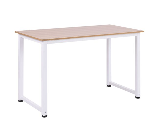 Homcom mesa de escritorio moderna mesa de estudio con marco de acero y pies ajustables mesa de ordenador para oficina hogar 120x60x76 cm blanco y natural