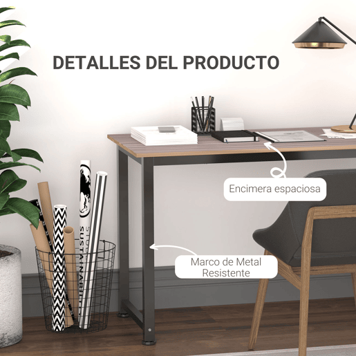 HOMCOM Secretária Moderna Mesa de Estudo com Estrutura de Aço e Pés Ajustáveis Mesa de Computador para Escritório Casa 120x60x76 cm Madeira e Preto HOMCOM Secretária Moderna Mesa de Estudo com Estrutura de Aço e Pés Ajustáveis Mesa de Computador para Escritório Casa 120x60x76 cm Madeira e Preto