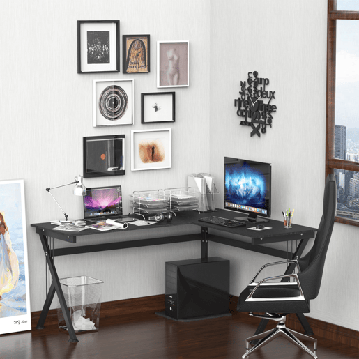 Secretária de PC Computador tipo Secretária para Gabinete - Cor: Preto - MDF E1 e Ferro Revestido a Pó - 155 x 130 x 76 cm Secretária de PC Computador tipo Secretária para Gabinete - Cor: Preto - MDF E1 e Ferro Revestido a Pó - 155 x 130 x 76 cm