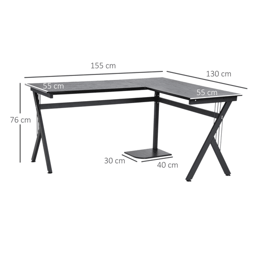 Secretária de PC Computador tipo Secretária para Gabinete - Cor: Preto - MDF E1 e Ferro Revestido a Pó - 155 x 130 x 76 cm Secretária de PC Computador tipo Secretária para Gabinete - Cor: Preto - MDF E1 e Ferro Revestido a Pó - 155 x 130 x 76 cm