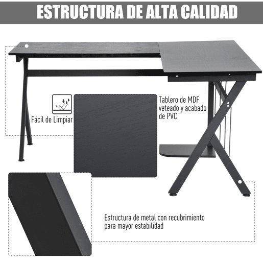 Secretária de PC Computador tipo Secretária para Gabinete - Cor: Preto - MDF E1 e Ferro Revestido a Pó - 155 x 130 x 76 cm Secretária de PC Computador tipo Secretária para Gabinete - Cor: Preto - MDF E1 e Ferro Revestido a Pó - 155 x 130 x 76 cm