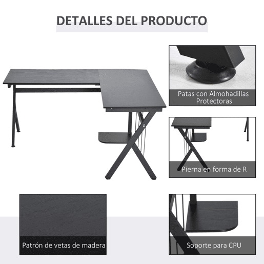 Secretária de PC Computador tipo Secretária para Gabinete - Cor: Preto - MDF E1 e Ferro Revestido a Pó - 155 x 130 x 76 cm Secretária de PC Computador tipo Secretária para Gabinete - Cor: Preto - MDF E1 e Ferro Revestido a Pó - 155 x 130 x 76 cm