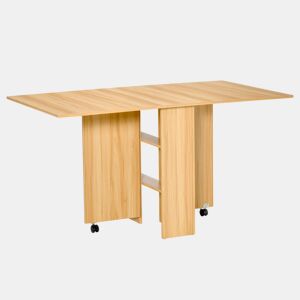 HOMCOM Mesa Dobrável de Jantar Mesa de Cozinha Dobrável com Rodas Abas Dobráveis e Prateleiras para 4-6 Pessoas 80x140x74cm Teca