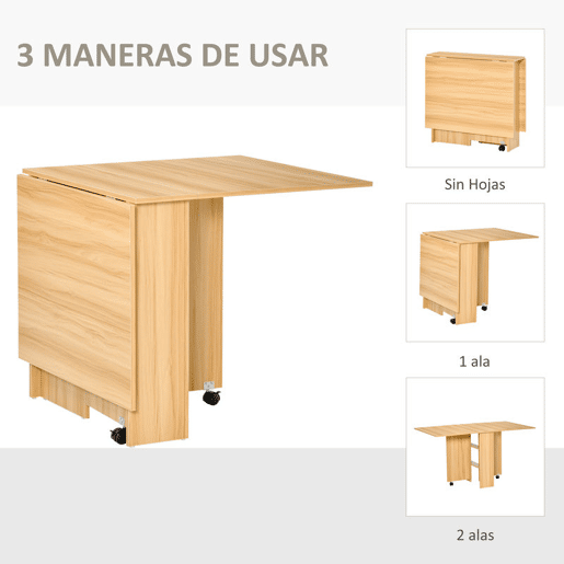 HOMCOM Mesa Dobrável de Jantar Mesa de Cozinha Dobrável com Rodas Abas Dobráveis e Prateleiras para 4-6 Pessoas 80x140x74cm Teca