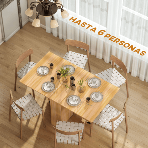 HOMCOM Mesa Dobrável de Jantar Mesa de Cozinha Dobrável com Rodas Abas Dobráveis e Prateleiras para 4-6 Pessoas 80x140x74cm Teca
