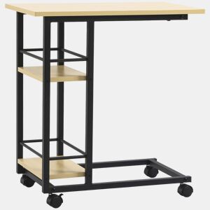 HOMCOM Mesa Auxiliar com Rodas Mesa Lateral em Forma de C para Sofá Cama com 2 Prateleiras e Freios para Dormitório Sala de Estar Estilo Moderno 60x34,5x64,5cm Madeira