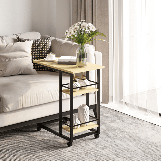 HOMCOM Mesa Auxiliar com Rodas Mesa Lateral em Forma de C para Sofá Cama com 2 Prateleiras e Freios para Dormitório Sala de Estar Estilo Moderno 60x34,5x64,5cm Madeira HOMCOM Mesa Auxiliar com Rodas Mesa Lateral em Forma de C para Sofá Cama com 2 Prateleiras e Freios para Dormitório Sala de Estar Estilo Moderno 60x34,5x64,5cm Madeira