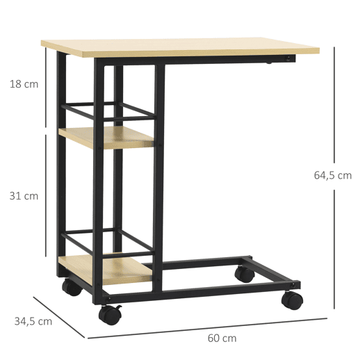 HOMCOM Mesa Auxiliar com Rodas Mesa Lateral em Forma de C para Sofá Cama com 2 Prateleiras e Freios para Dormitório Sala de Estar Estilo Moderno 60x34,5x64,5cm Madeira HOMCOM Mesa Auxiliar com Rodas Mesa Lateral em Forma de C para Sofá Cama com 2 Prateleiras e Freios para Dormitório Sala de Estar Estilo Moderno 60x34,5x64,5cm Madeira