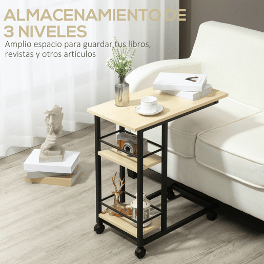 HOMCOM Mesa Auxiliar com Rodas Mesa Lateral em Forma de C para Sofá Cama com 2 Prateleiras e Freios para Dormitório Sala de Estar Estilo Moderno 60x34,5x64,5cm Madeira HOMCOM Mesa Auxiliar com Rodas Mesa Lateral em Forma de C para Sofá Cama com 2 Prateleiras e Freios para Dormitório Sala de Estar Estilo Moderno 60x34,5x64,5cm Madeira